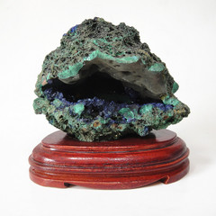 天然蓝铜矿孔雀石共生摆件 矿物晶体 天然蓝铜矿矿物晶体标本奇石