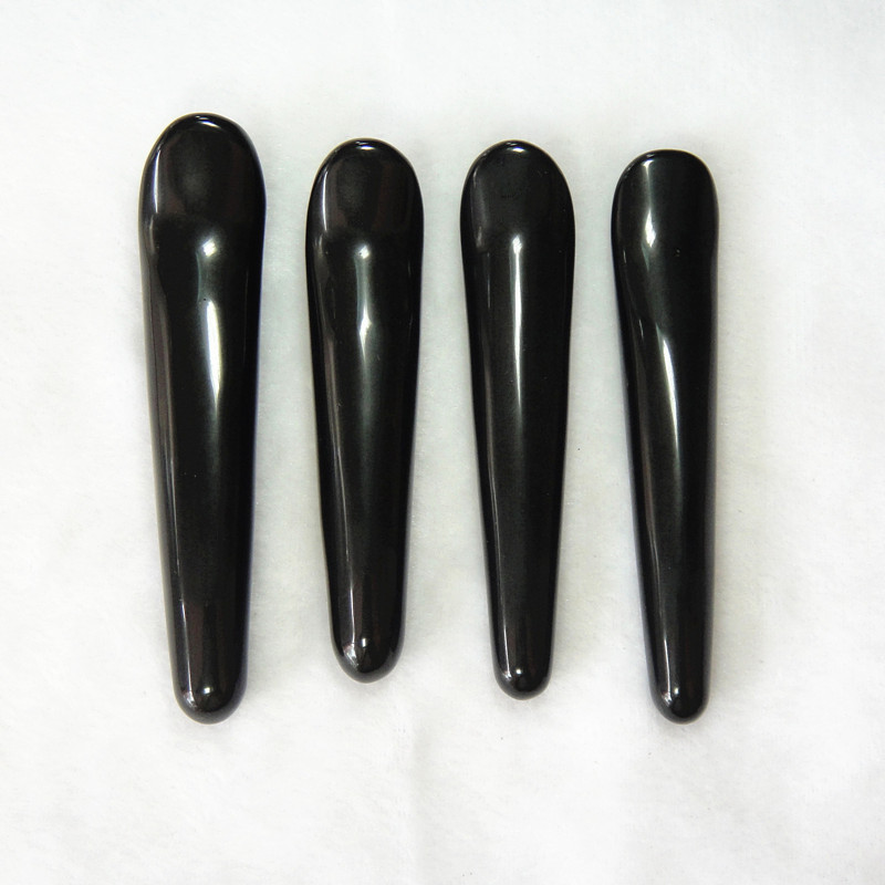 天然黑曜石/黑曜岩按摩棒 简便按摩器 轻松按摩穴位舒经活络