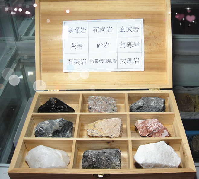 新品岩石标本木盒装 9种典型沉积岩/火成岩/变质岩教学标本 收藏