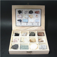 12个品种岩石标本 矿物岩石标本木盒套装 地质教学标本