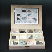 12种宝石标本套装 多种颜色宝石原石标本 教学标本 精美木盒