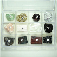 各种地质地理教学标本 【矿物标本（2）】12种石头盒装矿物标本
