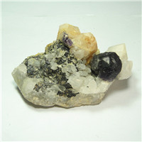 水晶簇 方解石 黄铁矿 黑乌矿 紫萤石共生原石矿物晶体标本观赏石